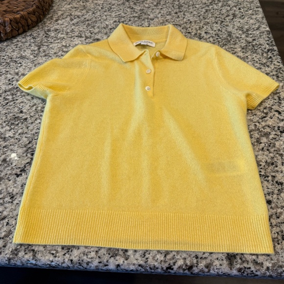 Banana Republic Cashmere Short Sleeve Sweater Polo Bright Citrus Yellow - Small - Picture 1 of 6